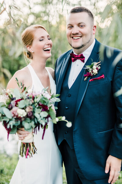 Smiling wedding couple photos.