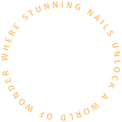 Circular brand tagline stating "Where stunning nails unlock a world of wonder"