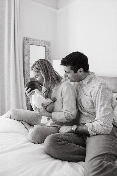 black and white family photos at home session
