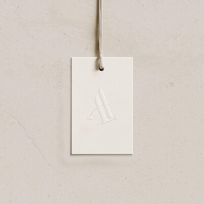 Card mockup of AL monogram logo for photographer