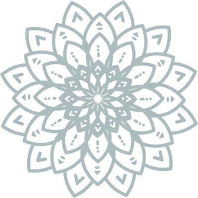 A mandala in light muted blue over a deep blue background