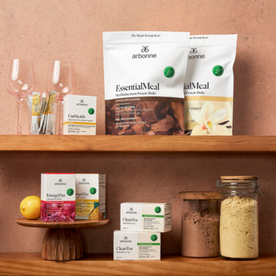 Photo of Arbonne products and packaging