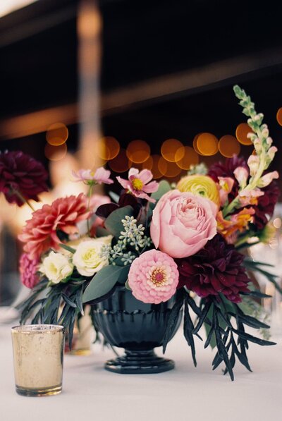 Wedding floral bouquet on table