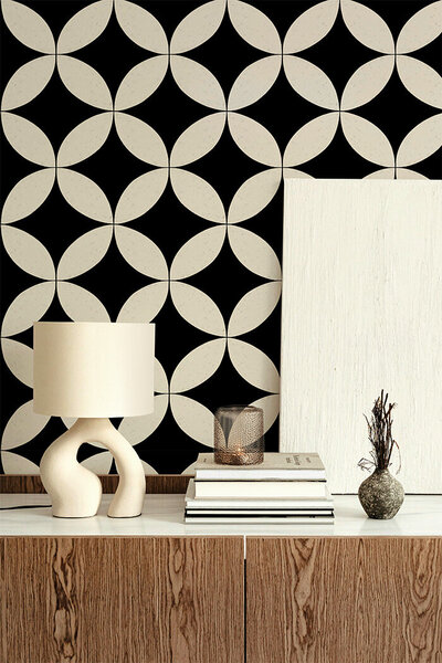 a simple balanced yet intricate design that combines historical elegance with bold symmetry, featuring interlocking shapes that are sophisticated, timeless, yet modern