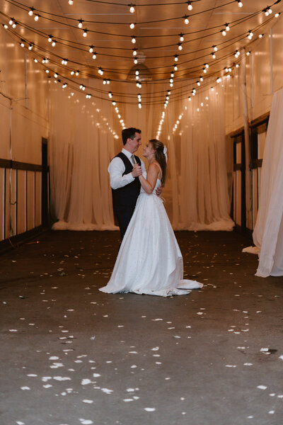 Bride and groom dancing