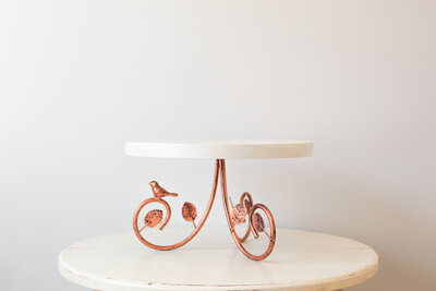 TE Inventory-White and Copper Bird and Leaf Cake Stand 124
