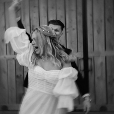 newly married couple dances at their wedding black and white wedding photography