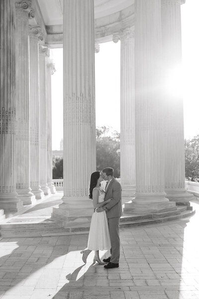 Couple kissing at DAR in Washington DC
