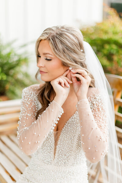 bride in pearl gown