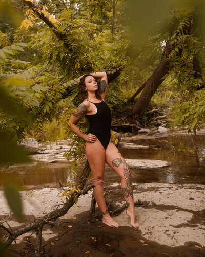 An outdoor creek boudoir session in Buffalo, NY.