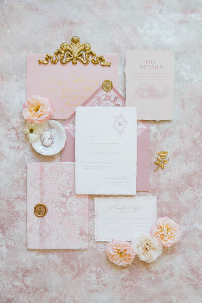 blush pink bridal detail flat lay