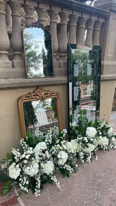 Multiple mirrors and frames with greenery displayed