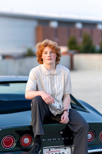 Cheney High School senior guy with car in Spokane, Washington