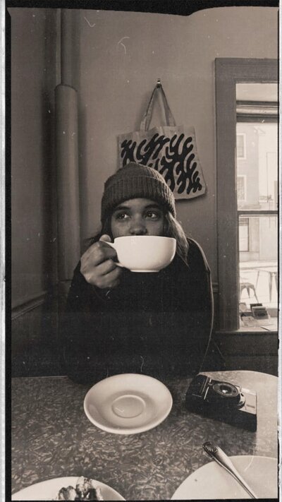 woman drinking coffee