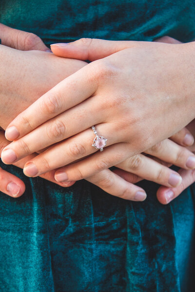 engagement ring close up at griffith park