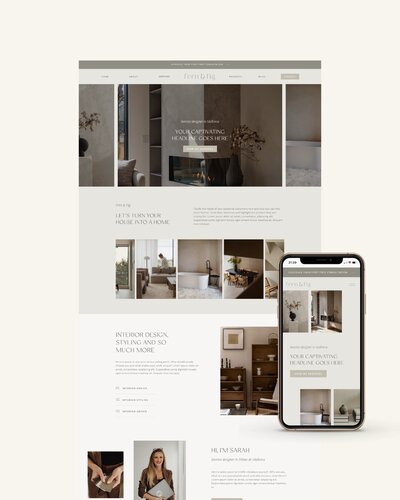 Neutrale aardse website template voor interieur ontwerper