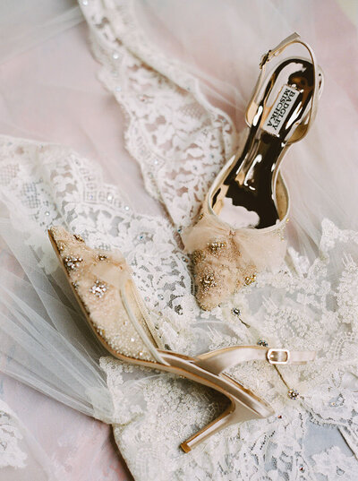 Blush crystal embellished bridal heels from Badgley Mischka