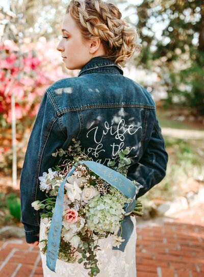 hand painted denim jacket for bride wife of the party