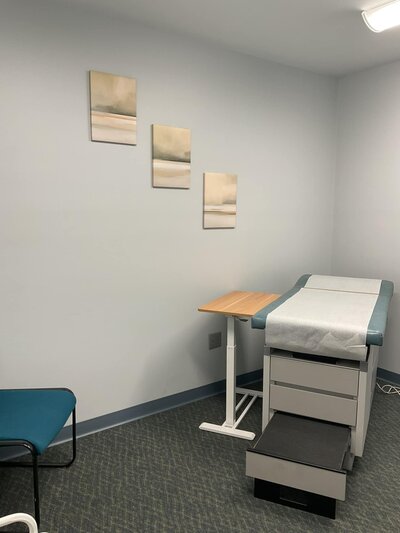 Modern express care exam room, ensuring patients receive prompt wellness support with minimal wait times.