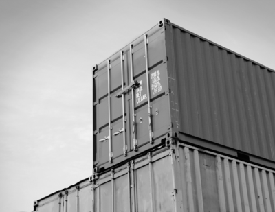 Two shipping containers stacked in New Mexico