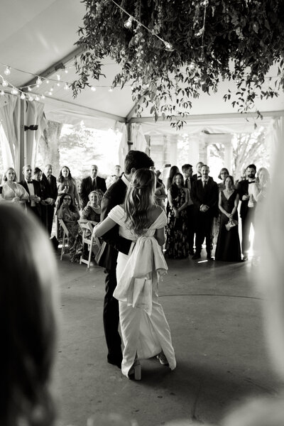 Bride and Groom dance at Eolia Mansion at Harkness Memorial Park in Connecticut during their reception