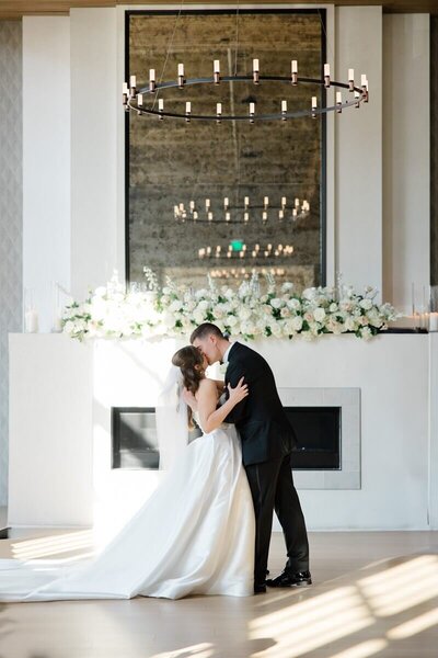 bride and grooms first kiss during ceremony at the switch house philadelphia