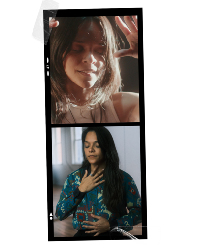 Two photobooth frames with pictures of Allyssa Rivera meditating