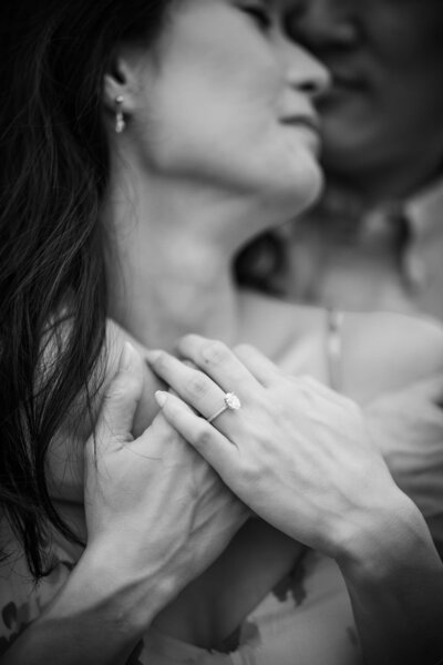 Bride with her engagement ring at Montaluce Winery during her engagement session