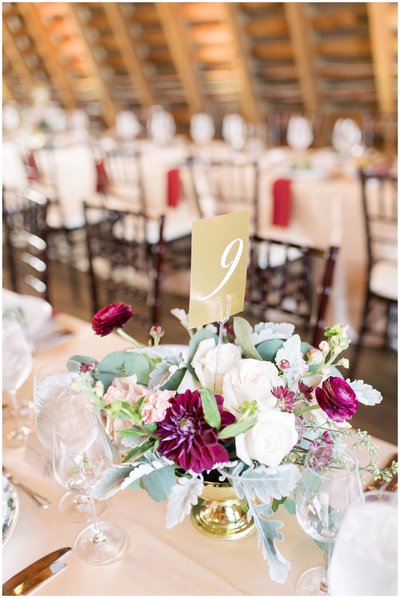 Elegant Tablescape setup for wedding with floral centerpieces for summer wedding at 48 fields.