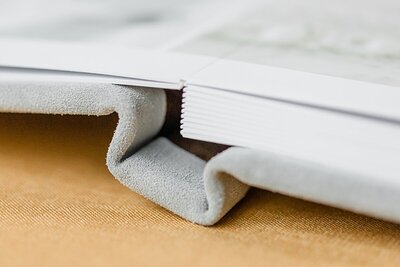 Open spine view of a photo album