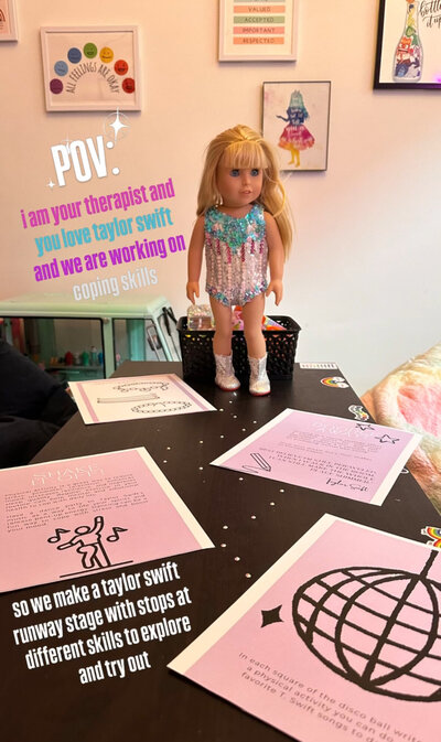 Doll on a runway stage game setup