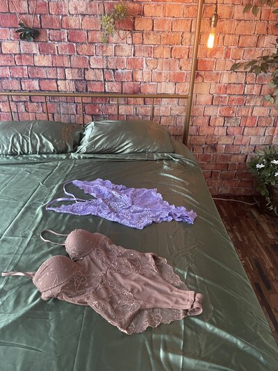 a photo of lingerie on a bed