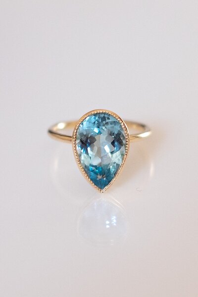 Custom Design  Pear Cut Aquamarine Engagement Ring
