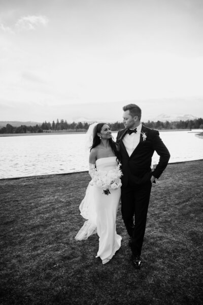 Bride and Groom during their wedding portrait at Black Butte Ranch. Bend wedding photographer