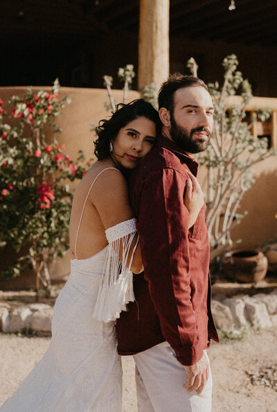 Intimate desert elopement couple's portrait during their elopement day.