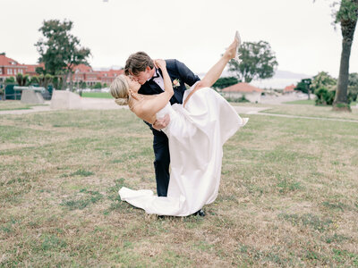Bride and groom after their wedding ceremony in the San Francisco Bay Area