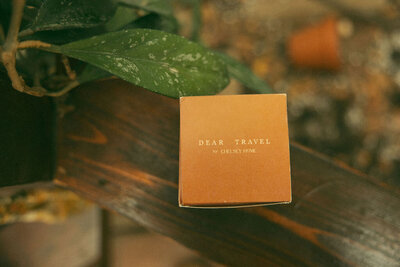 Copenhagen travel themed candle with wood wick and natural soy in a reusable container and sustainable packaging