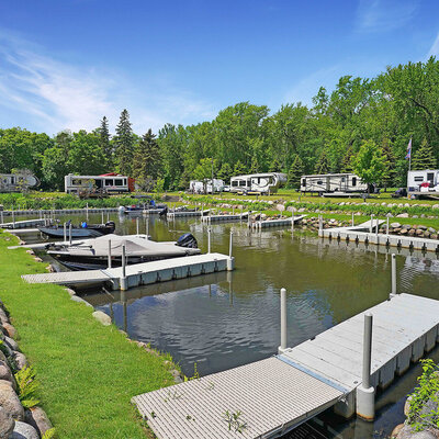 A view of the 26 boat slips and RV's at Doc's Harbor.