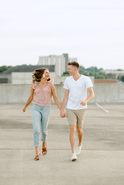 Modern city engagement session in downtown Bowling Green, Kentucky