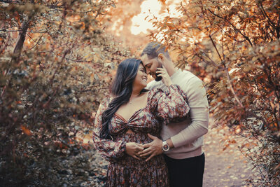 Sayen House & Gardens | Couple smiling during fall engagement session | Hamilton Township, Mercer County, New Jersey