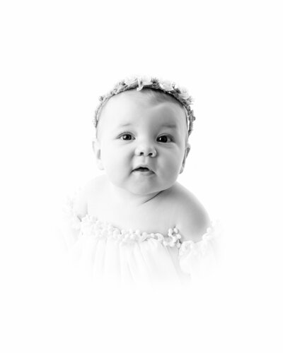 6 month old baby girl. black and white heirloom portrait, Fresno Baby Photographer