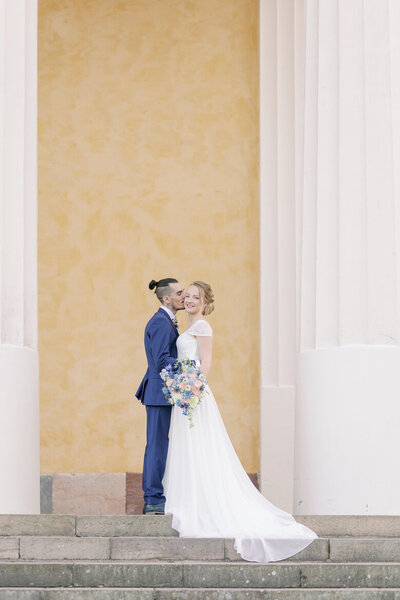 Wedding couple at botanical garden Uppsala