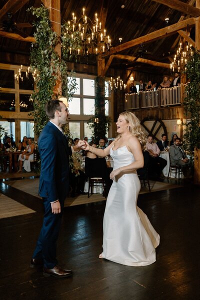 bride and groom dancing