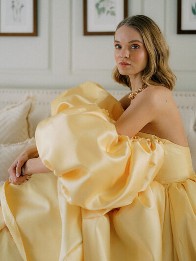 Yellow bridal gown Wootton Hall Lincolnshire