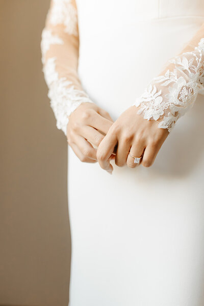 closeup of woman and her engagement ring