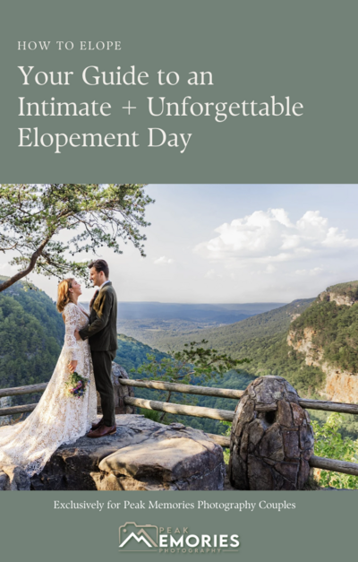 The image shows the cover page of an elopement guide of how to elope and have and intimate and unforgettable day.