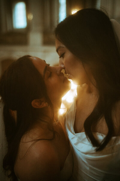 Couple running in field at Acadia National Park, Maine, New England, cinematic moody Super 8 wedding  and elopement photography