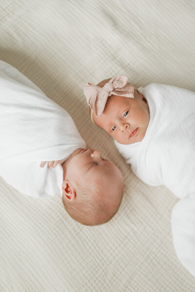 Photograph of newborn twins taken by Camas, Washington Newborn Photographer. 