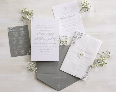 Custom calligraphy wedding invitation in gray ink