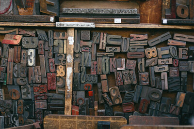 Jumbled container of sort typesetting of all shapes, sizes, and fonts.